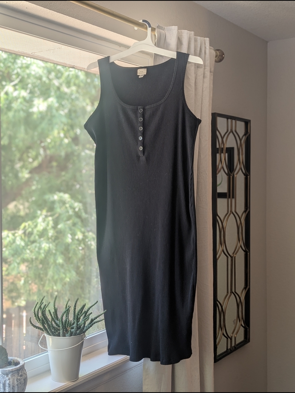 a new day Black Ribbed Henley Midi Dress